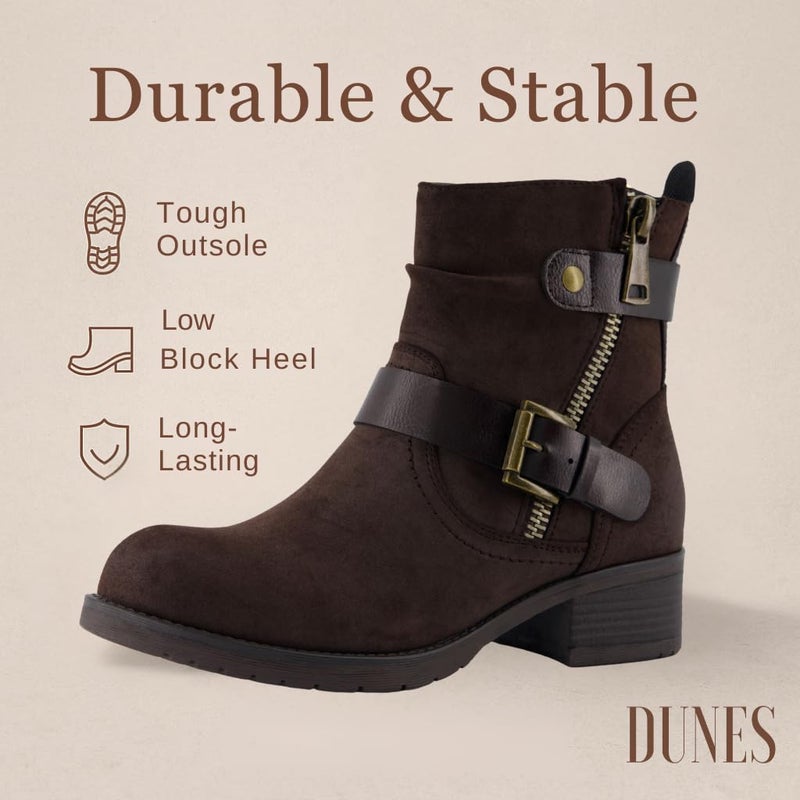 Dune London Dunes Max Motorcycle Womens Ankle Boots â€“ Comfortable Booties for Women with Zipper & Buckle, Combat Boots Style, Memory Foam, Wide Width Options BROWN 6.5 - Image 3